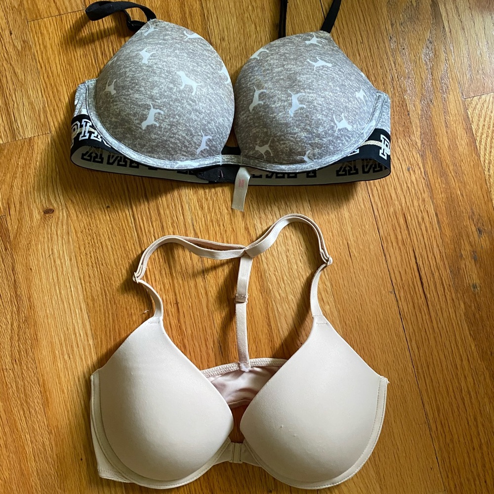 2 pink pushup bras